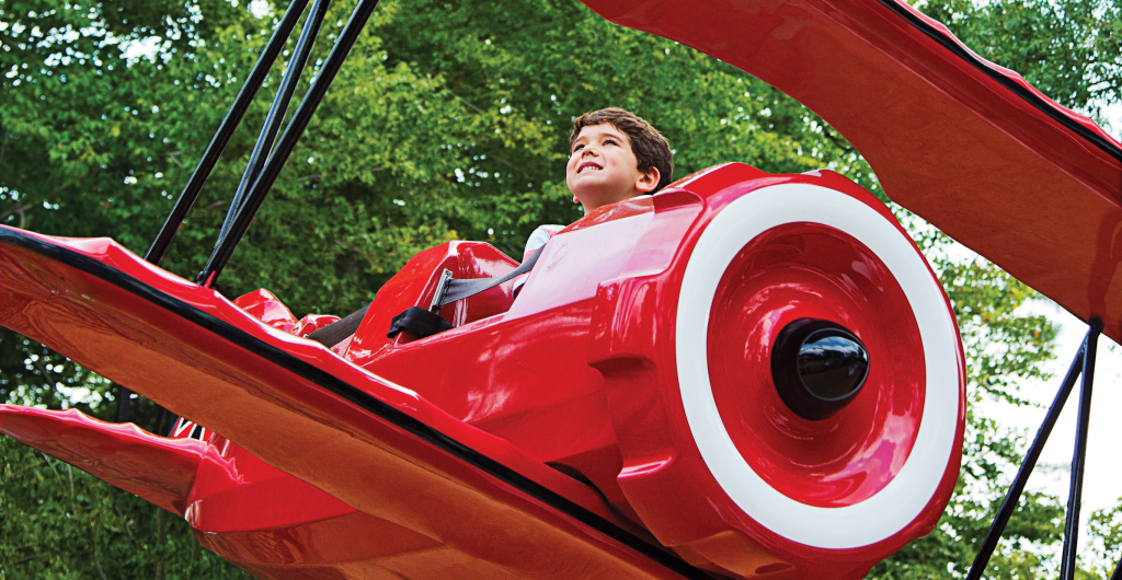 Child riding Der Roto Baron at Busch Gardens Williamsburg