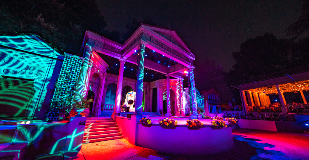 Outdoor theater decorated for Halloween