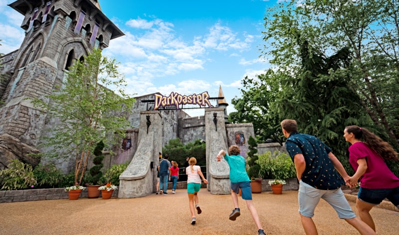 Members walking on to DarKoasterâ„¢ at Busch Gardens Williamsburg.